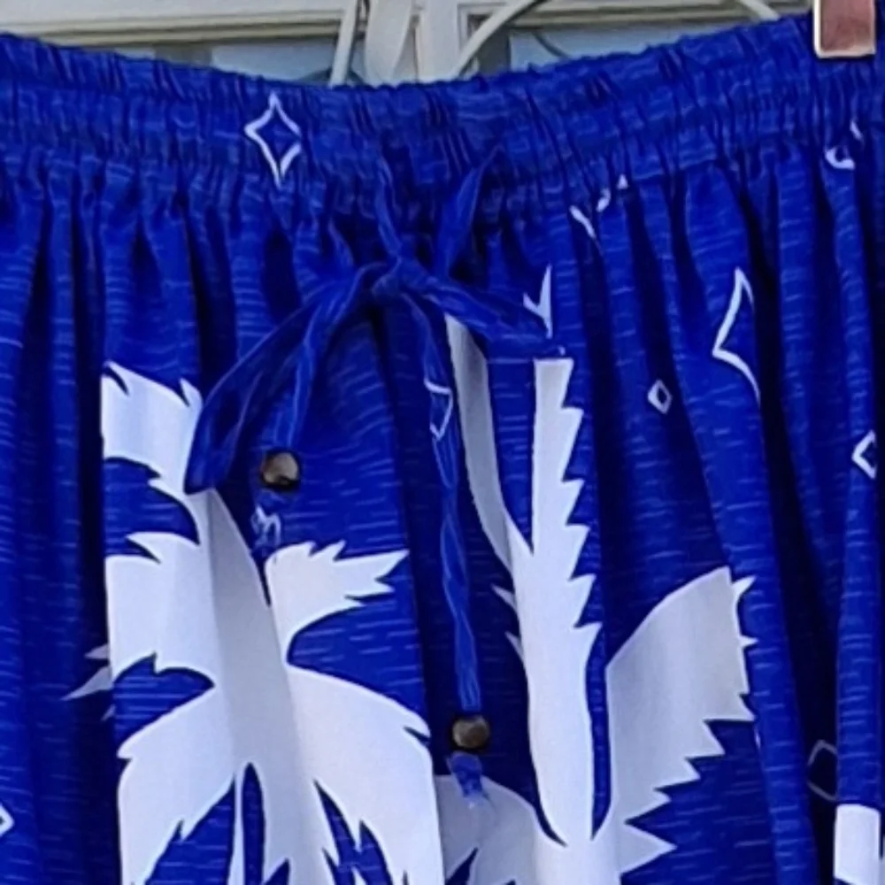 Gypsy Blu Palm Tree Print Blue White Drawstring Midi Maxi Skirt Women Size Large - Picture 8 of 16